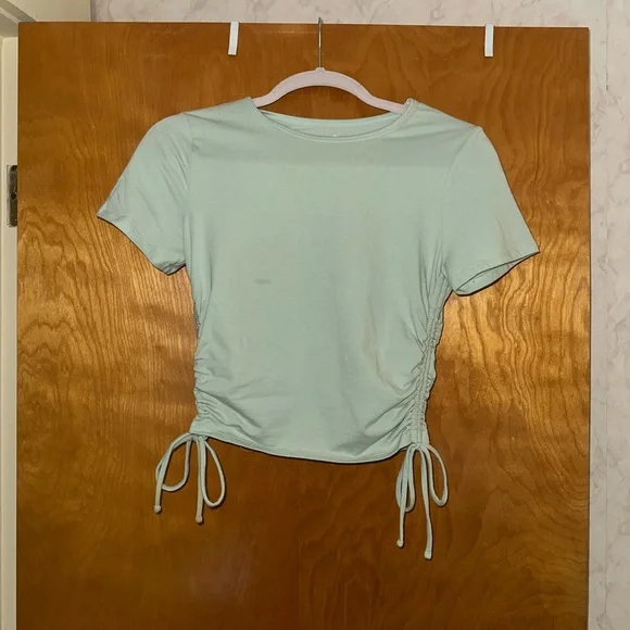 Mint Green Ruched Side Women's Top - Picture 2 of 4